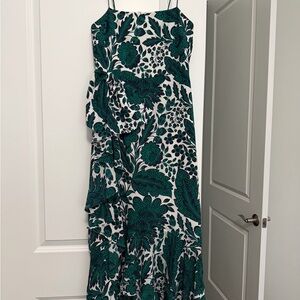 J. Crew Asymmetrical Dress in Green and White Floral